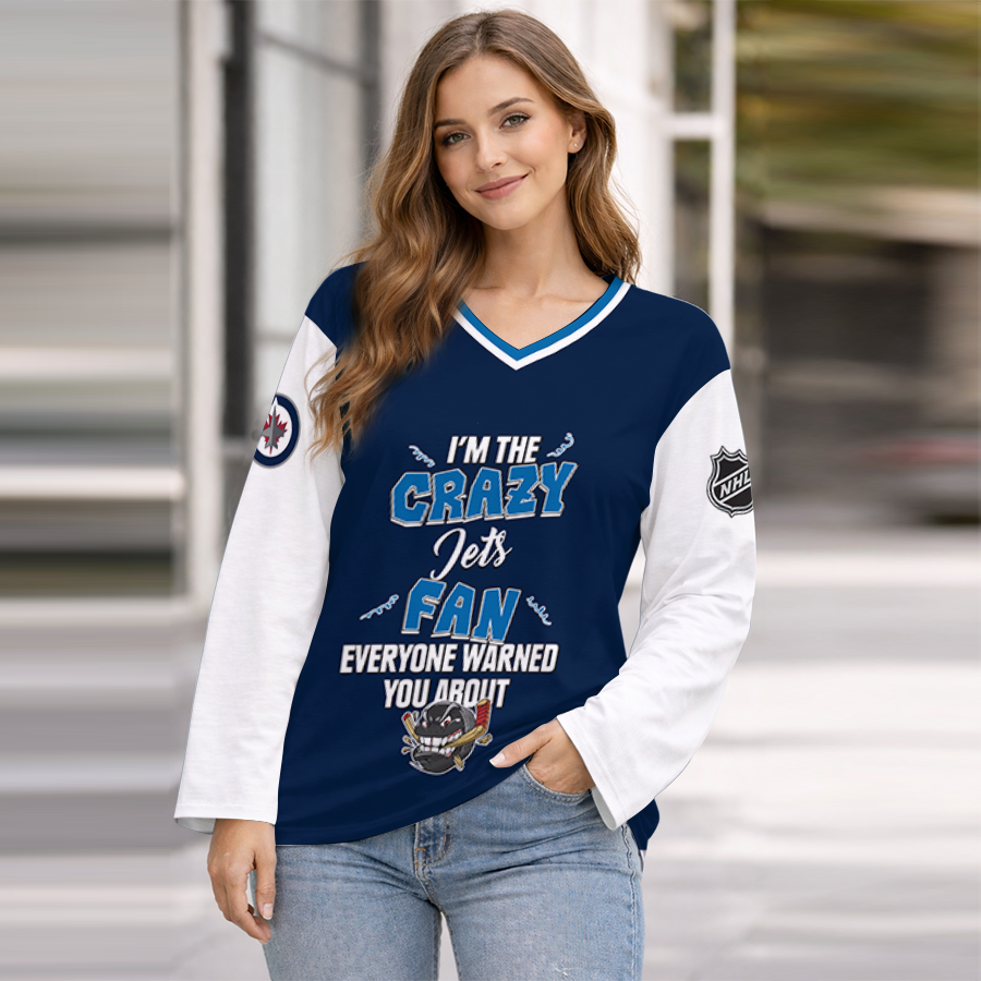 LIMITED EDITION - NEW CUSTOMIZED NHL21 WPJ WINNIPEG JETS WOMEN'S HEART V-NECK LONG SLEEVE SHIRT