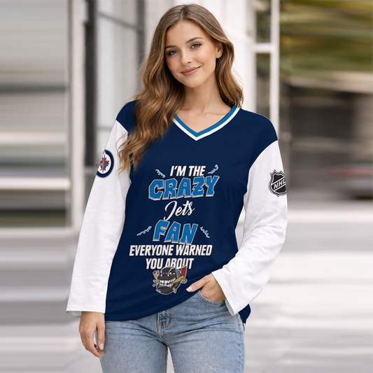 LIMITED EDITION - NEW CUSTOMIZED NHL21 WPJ WINNIPEG JETS WOMEN'S HEART V-NECK LONG SLEEVE SHIRT