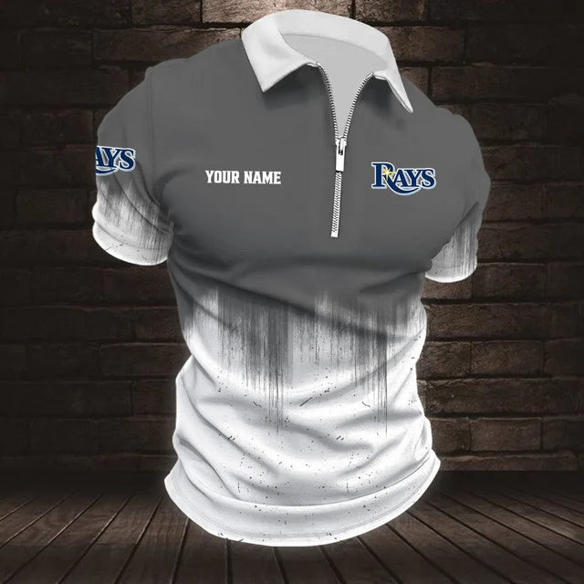 [FLASH SALE] NEW CUSTOMIZED MLB21 TBR TAMPA BAY RAYS ZIP POLO SHIRT
