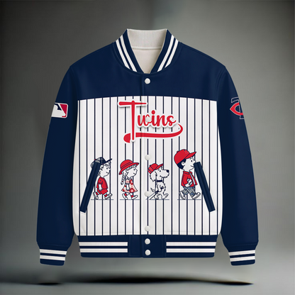 LIMITED EDITION - NEW CUSTOMIZED MLB22 MTS MINNESOTA TWINS SNOOPY STYLE SATIN VARSITY & BASEBALL JACKET