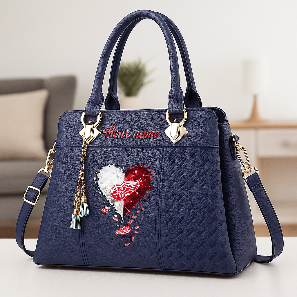 LIMITED EDITION - NEW CUSTOMIZED NHL22 DRW DETROIT RED WINGS ZIP HANDBAG MULTICOLOR
