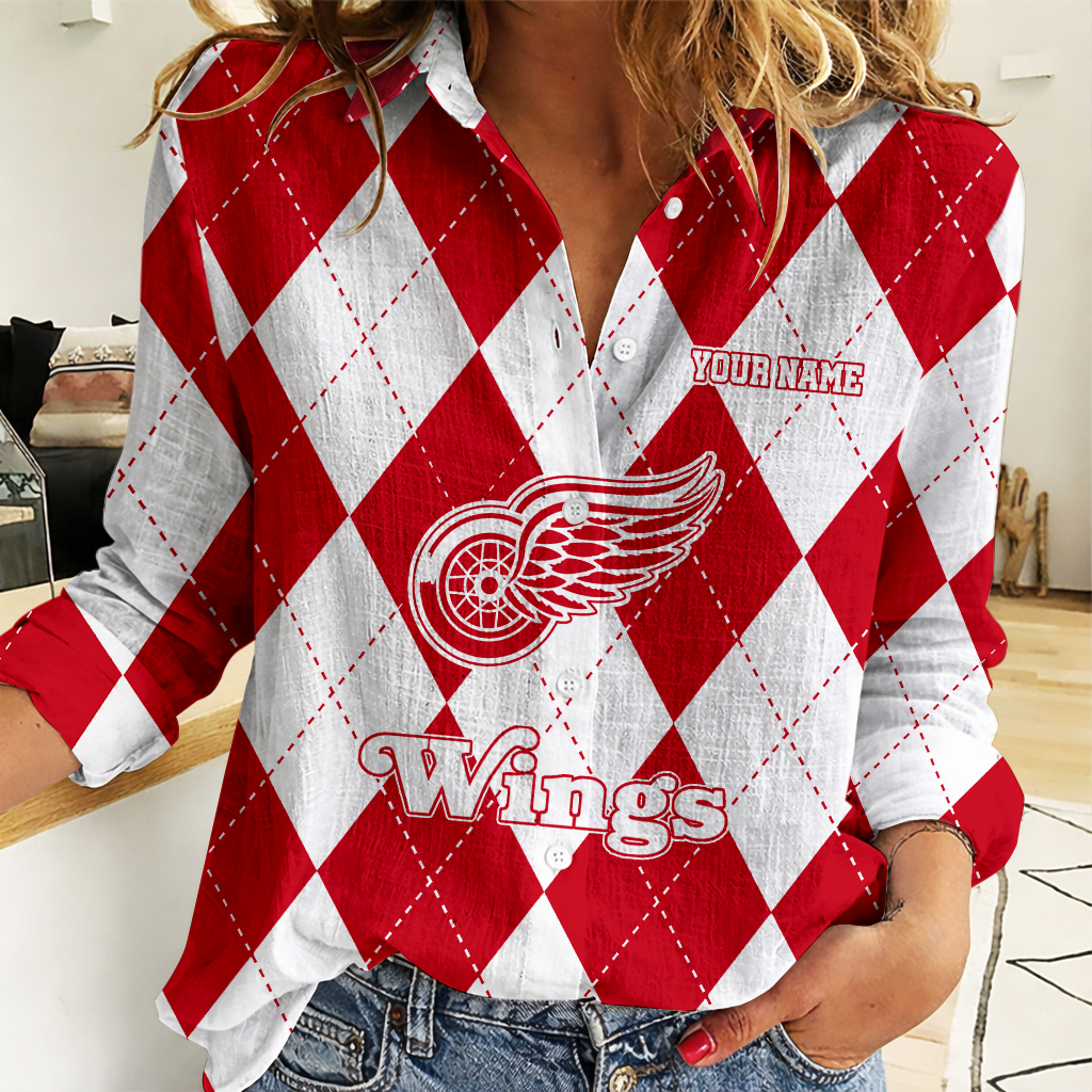 LIMITED EDITION - NEW CUSTOMIZED NHL22 DRW DETROIT RED WINGS WOMEN CASUAL SHIRT FOR FAN