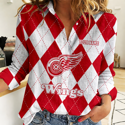 LIMITED EDITION - NEW CUSTOMIZED NHL22 DRW DETROIT RED WINGS WOMEN CASUAL SHIRT FOR FAN