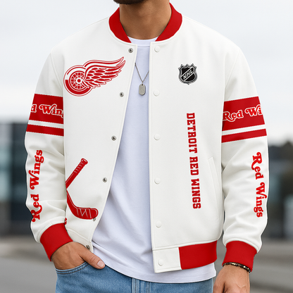 LIMITED EDITION - NEW CUSTOMIZED NHL22 DRW DETROIT RED WINGS BASEBALL JACKET, SATIN VARSITY JACKET