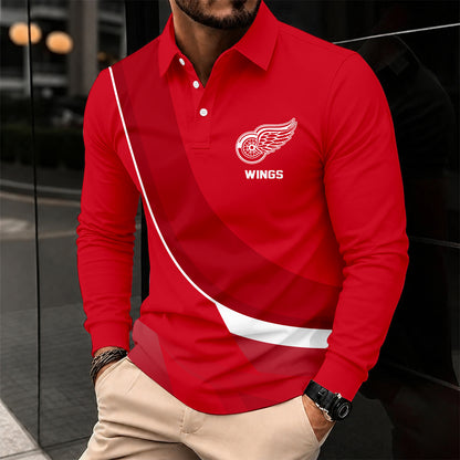 [SUPER SALE] NEW CUSTOMIZED NHL22 DRW DETROIT RED WINGS MEN LONG SLEEVE POLO
