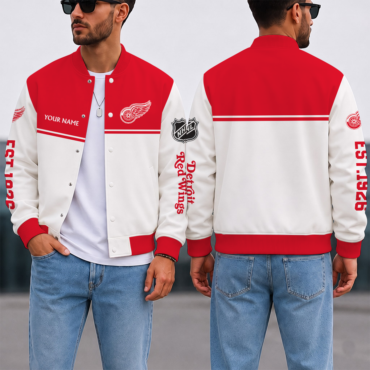 EXCLUSIVE EDITION - NEW CUSTOMIZED NHL22 DRW DETROIT RED WINGS SATIN VARSITY JACKET & BASEBALL JACKET