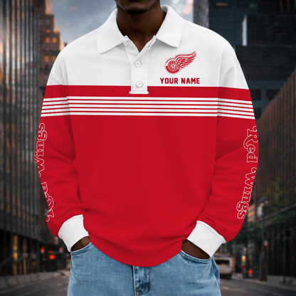 SPECIAL EDITION - NEW CUSTOMIZED NHL22 DRW DETROIT RED WINGS MEN LONG SLEEVE POLO