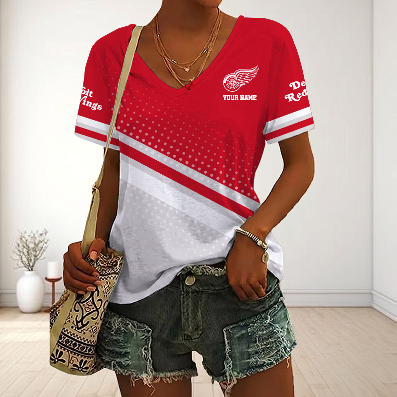 LIMITED EDITION - NEW CUSTOMIZED NHL22 DRW DETROIT RED WINGS V-NECK FEMALE SHIRT