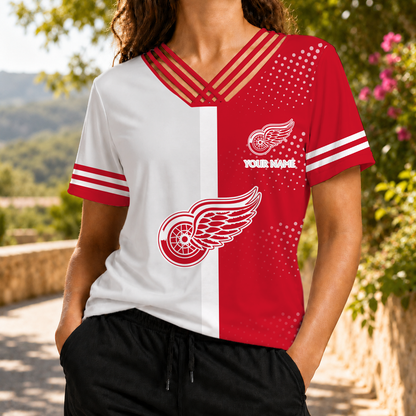 ELITE EDITION - NEW CUSTOMIZED NHL22 DRW DETROIT RED WINGS V-NECK SHIRT