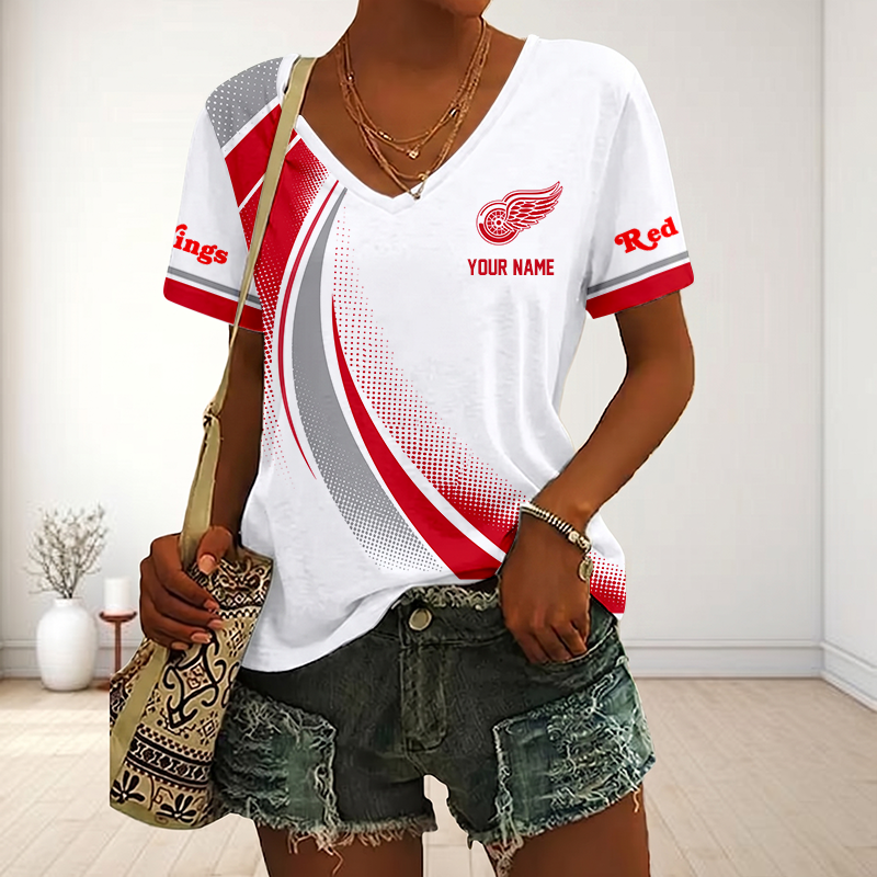 LIMITED EDITION - NEW CUSTOMIZED NHL22 DRW DETROIT RED WINGS V-NECK FEMALE SHIRT