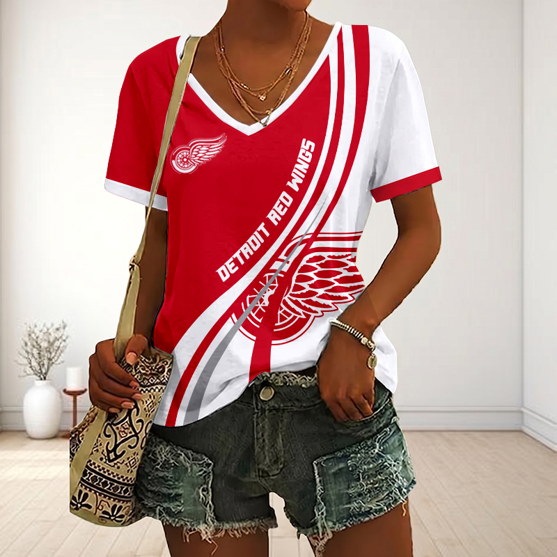 LIMITED EDITION - NEW CUSTOMIZED NHL22 DRW DETROIT RED WINGS V-NECK FEMALE SHIRT