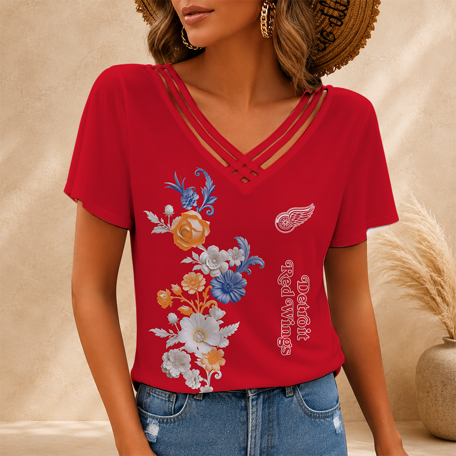 [SUPER SALE] NEW CUSTOMIZED NHL22 DRW DETROIT RED WINGS V-NECK SHIRT