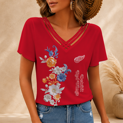 [SUPER SALE] NEW CUSTOMIZED NHL22 DRW DETROIT RED WINGS V-NECK SHIRT