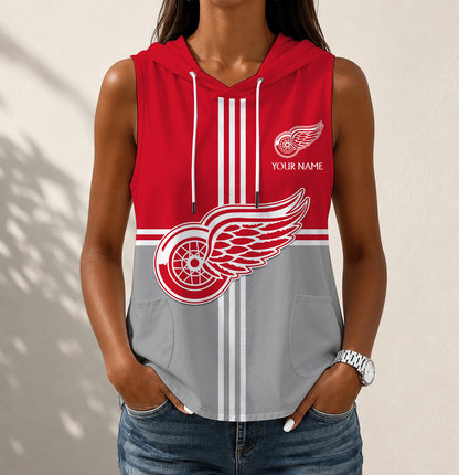 VIRAL EDITION - NEW CUSTOMIZED NHL22 DRW DETROIT RED WINGS WOMEN'S SLEEVELESS HOODED POCKET TANK TOP