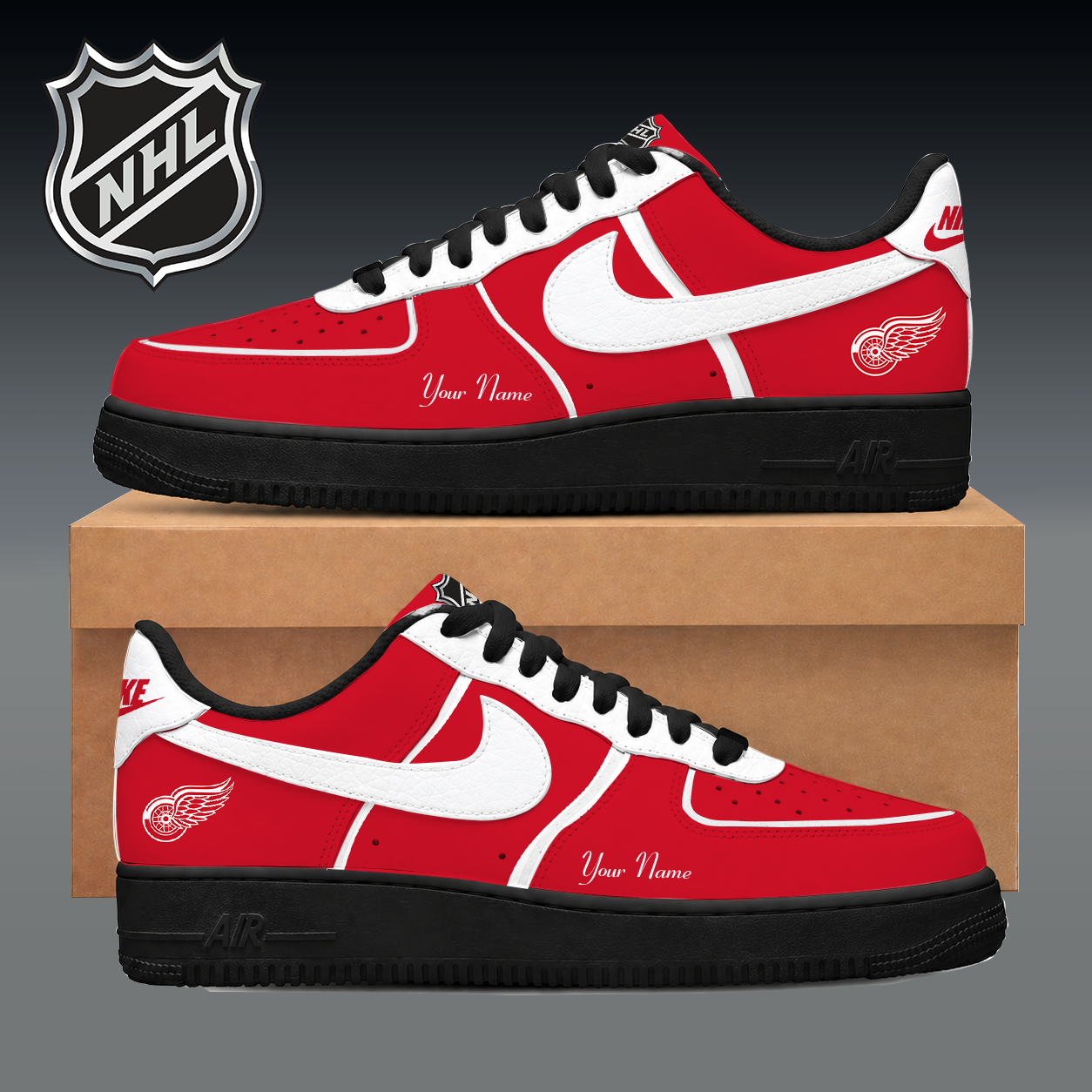 LIMITED EDITION - NEW CUSTOMIZED NHL22 DRW DETROIT RED WINGS AF1 SNEAKER
