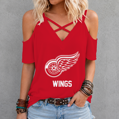 LIMITED EDITION - NEW CUSTOMIZED NHL22 DRW DETROIT RED WINGS CRISS CROSS V-NECK TOP