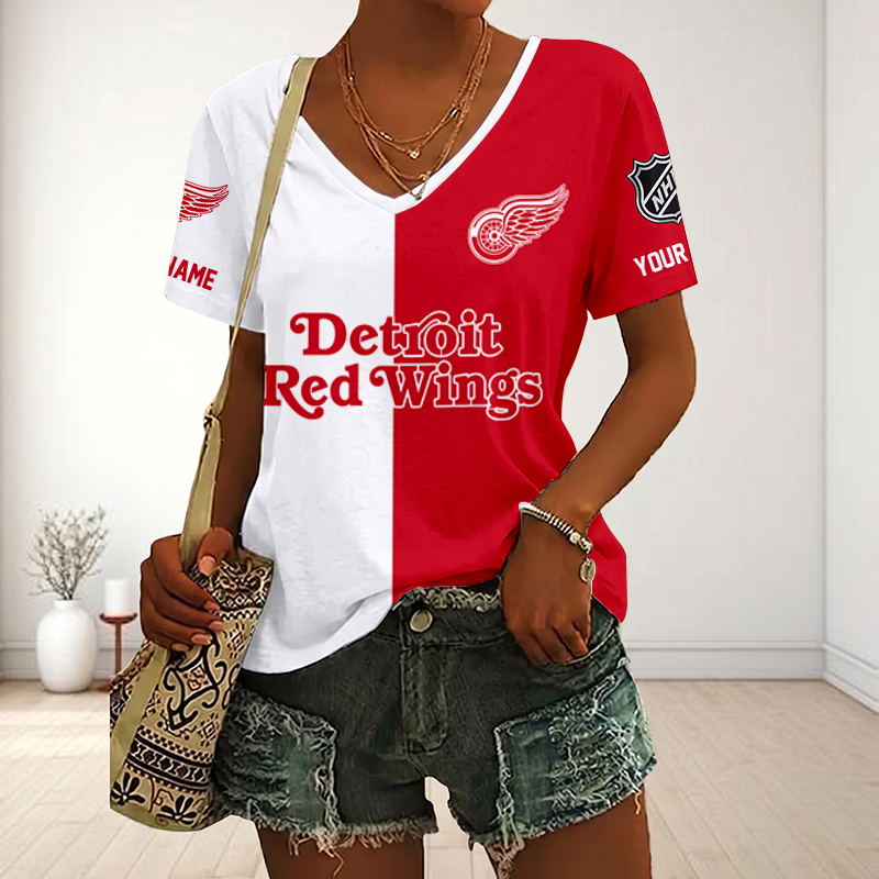 LIMITED EDITION - NEW CUSTOMIZED NHL22 DRW DETROIT RED WINGS V-NECK FEMALE SHIRT