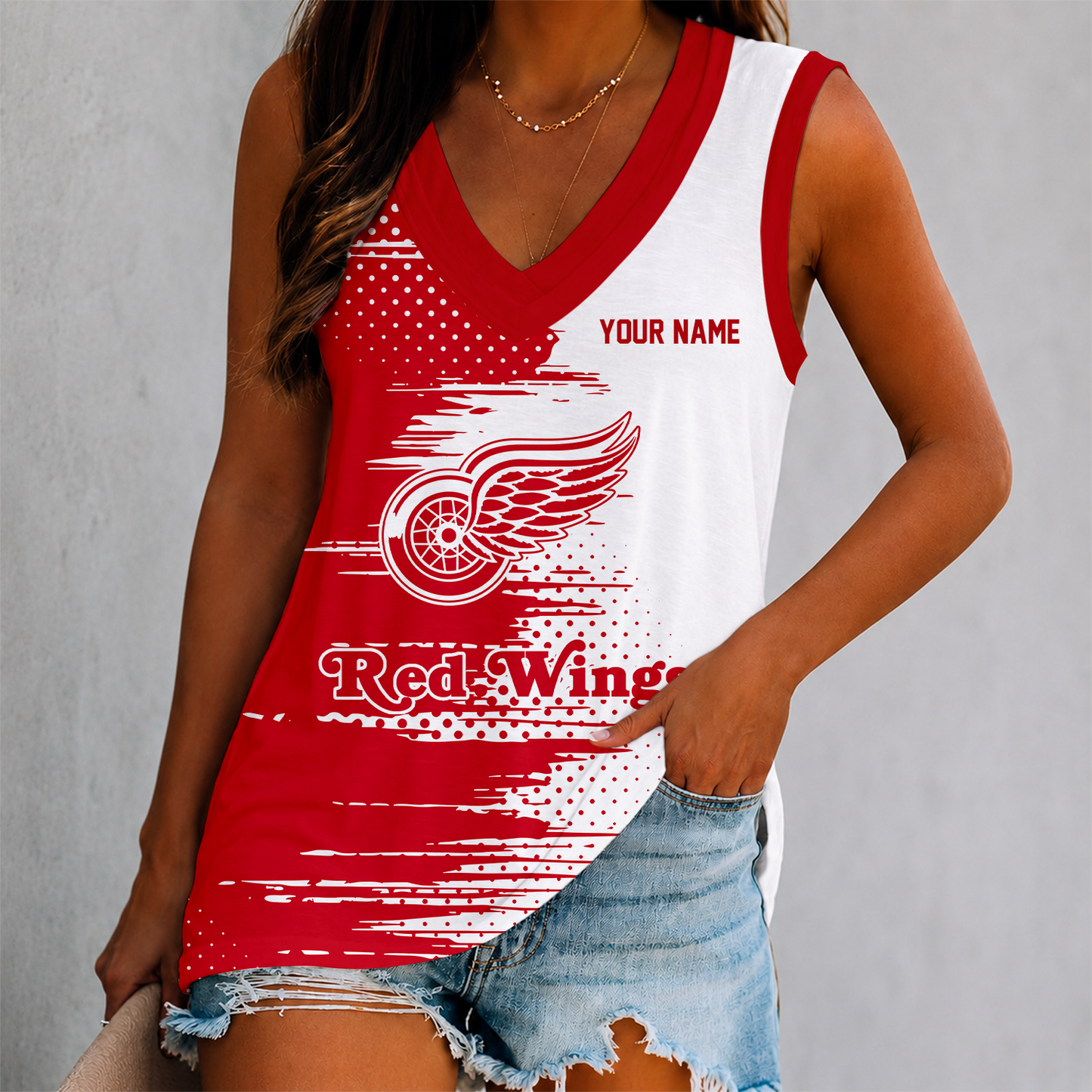 LIMITED EDITION - NEW CUSTOMIZED NHL22 DRW DETROIT RED WINGS WOMEN'S V-NECK TANK TOP