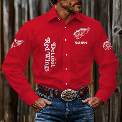 LIMITED EDITION - NEW CUSTOMIZED NHL22 DRW DETROIT RED WINGS MEN'S LONG SLEEVE BUTTON-UP SHIRT