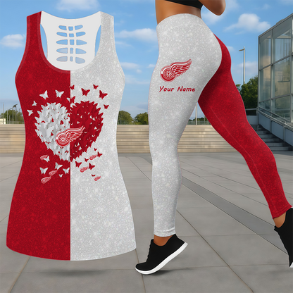 LIMITED EDITION - NEW CUSTOMIZED NHL22 DRW DETROIT RED WINGS LEGGINGS & HOLLOW TANK TOP SET