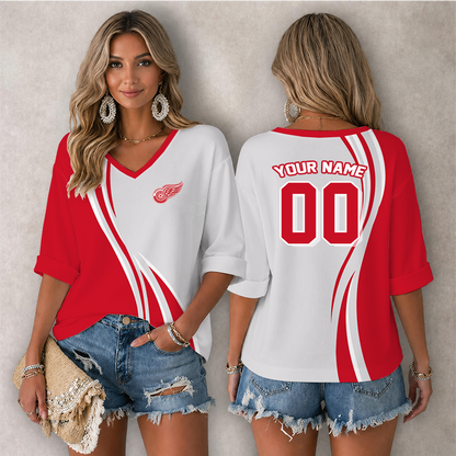 LIMITED EDITION - NEW CUSTOMIZED NHL22 DRW DETROIT RED WINGS WOMEN'S HEART V-NECK LONG SLEEVE SHIRT