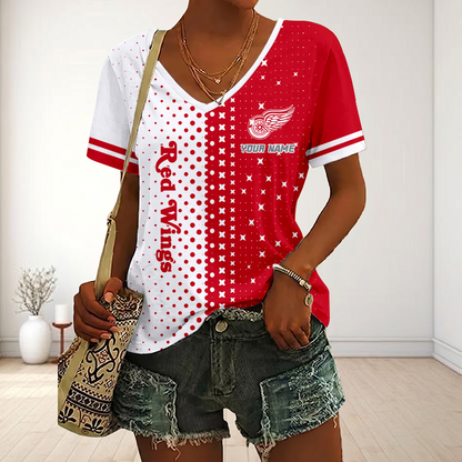 LIMITED EDITION - NEW CUSTOMIZED NHL22 DRW DETROIT RED WINGS V-NECK FEMALE SHIRT