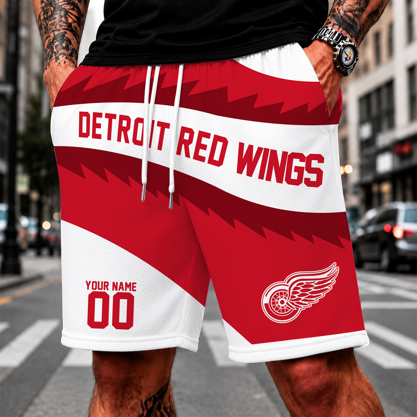 [SUPER SALE] NEW CUSTOMIZED NHL22 DRW DETROIT RED WINGS SHORT PANTS