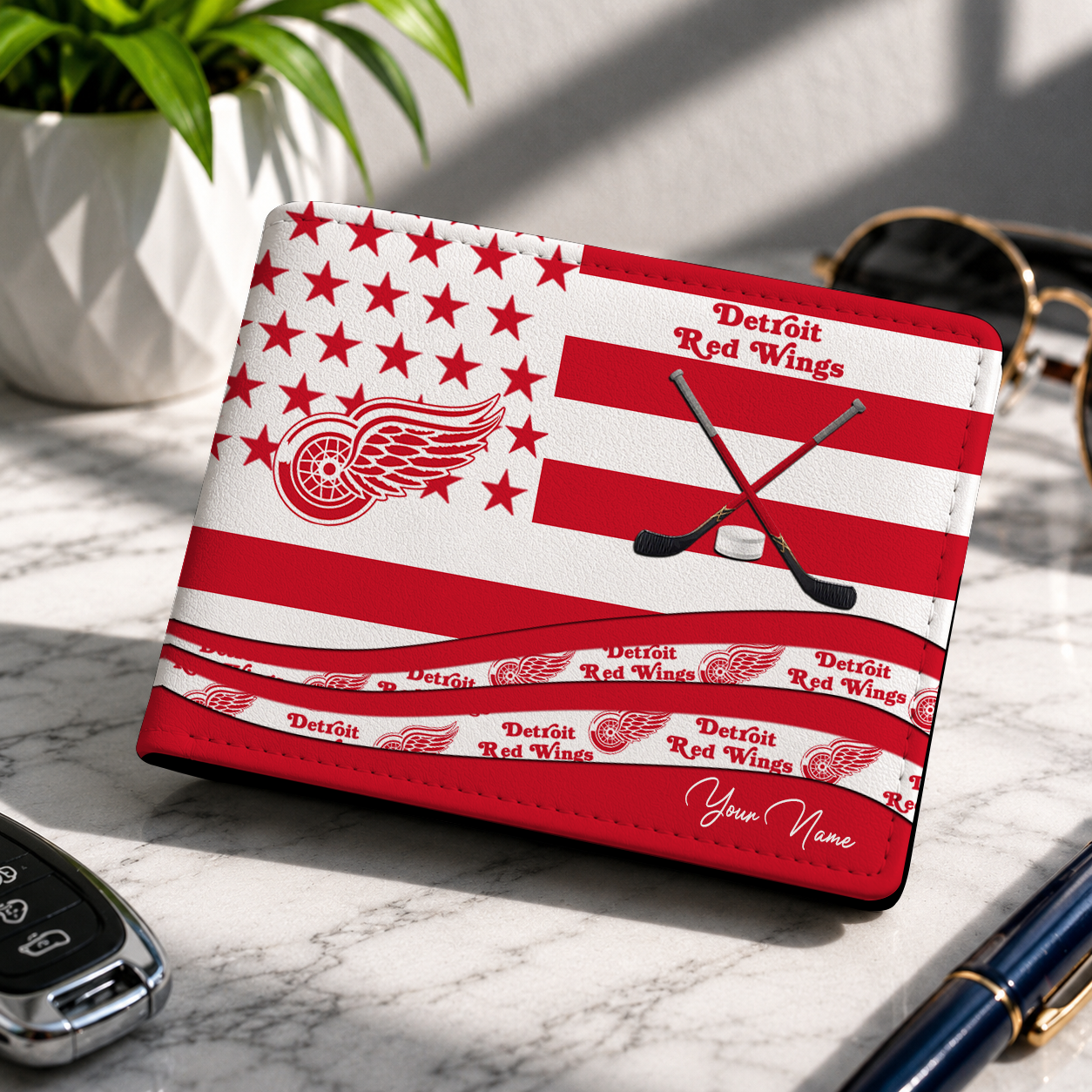 LIMITED EDITION - NEW CUSTOMIZED NHL22 DRW DETROIT RED WINGS LEATHER WALLET