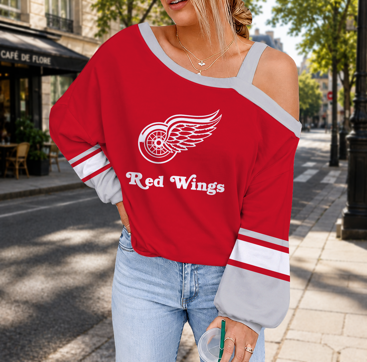 EXCLUSIVE EDITION - NEW CUSTOMIZED NHL22 DRW DETROIT RED WINGS DROP SHOULDER SWEATSHIRT