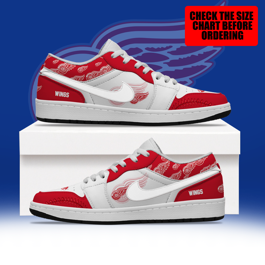 [SUPER SALE] NEW CUSTOMIZED NHL22 DRW DETROIT RED WINGS AIR JORDAN LOW SHOES