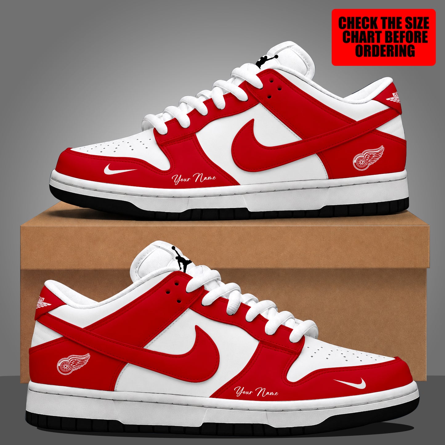 [SUPER SALE] NEW CUSTOMIZED NHL22 DRW DETROIT RED WINGS DUNK LOW SHOES