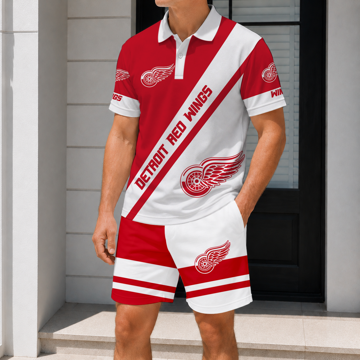 LIMITED EDITION - NEW CUSTOMIZED NHL22 DRW DETROIT RED WINGS POLO & SHORT PANTS SET