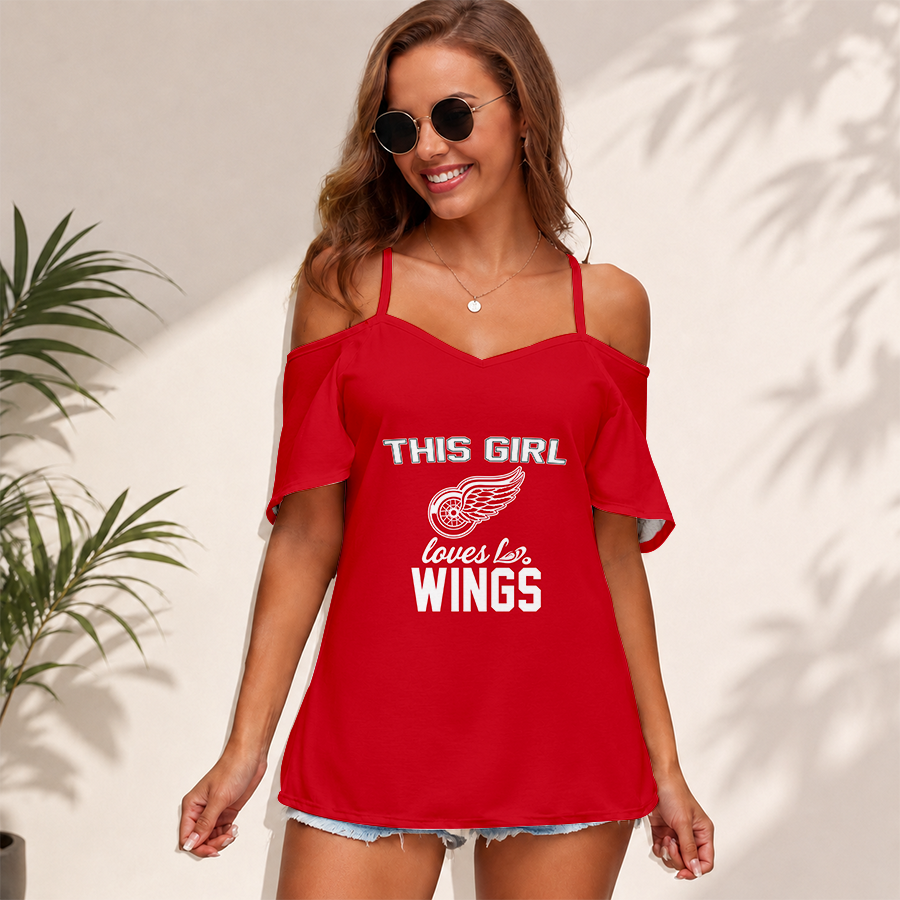 [SUPER SALE] NEW CUSTOMIZED NHL22 DRW DETROIT RED WINGS WOMEN'S STRAPPY OFF-SHOULDER TOP
