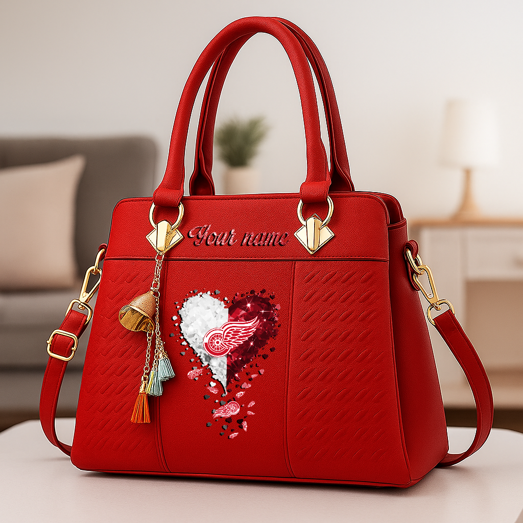 LIMITED EDITION - NEW CUSTOMIZED NHL22 DRW DETROIT RED WINGS ZIP HANDBAG MULTICOLOR