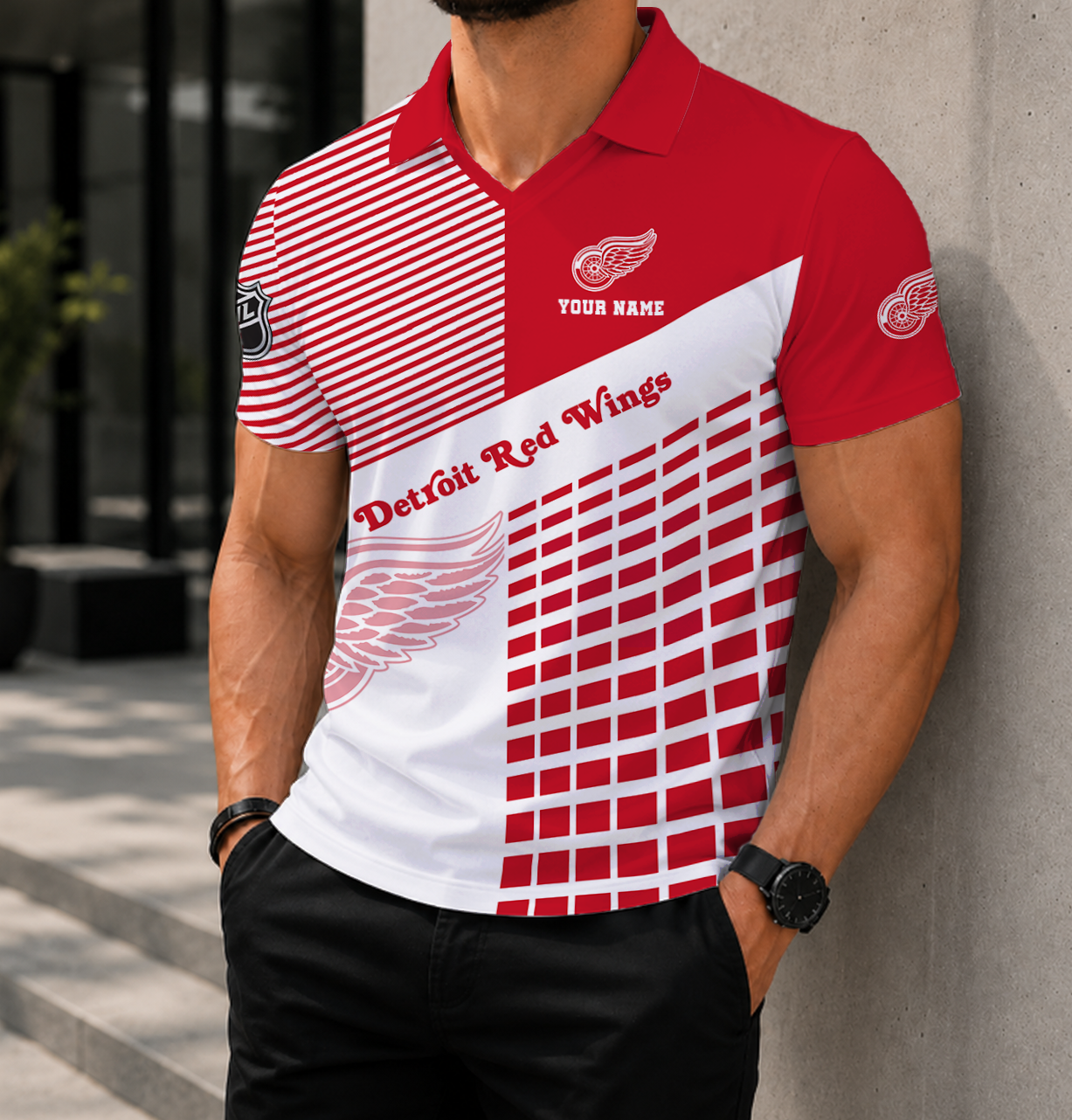 VIRAL EDITION - NEW CUSTOMIZED NHL22 DRW DETROIT RED WINGS POLO SHIRT