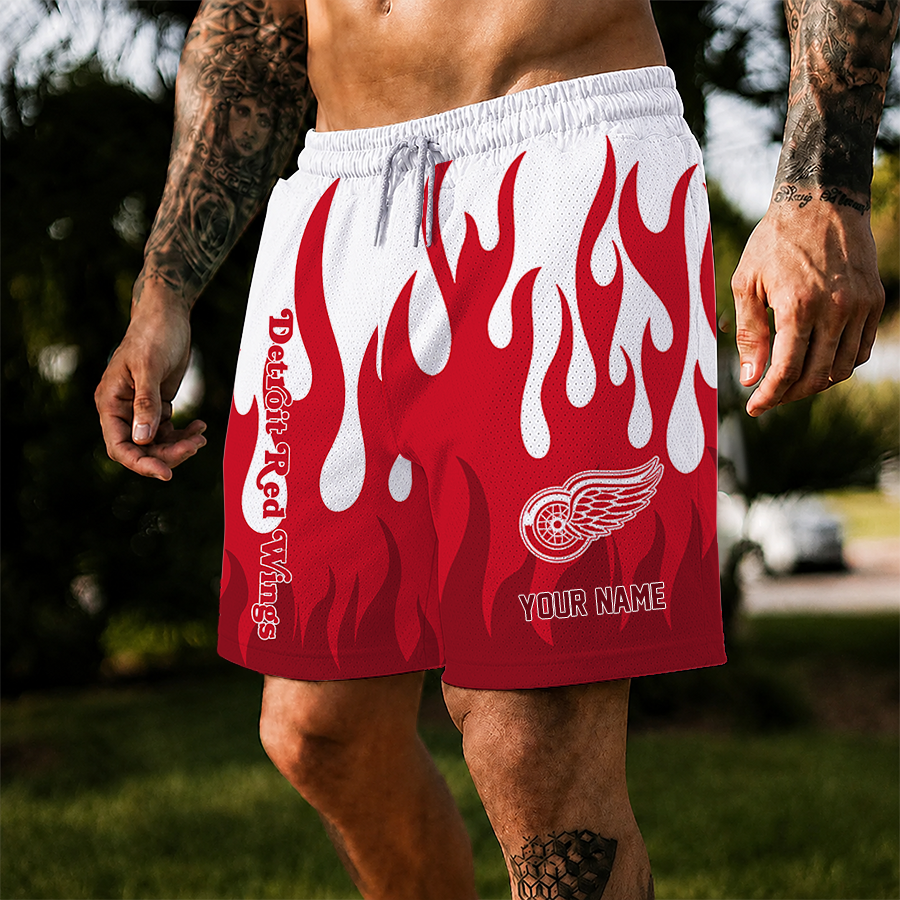 [SUPER SALE] NEW CUSTOMIZED NHL22 DRW DETROIT RED WINGS SHORT PANTS