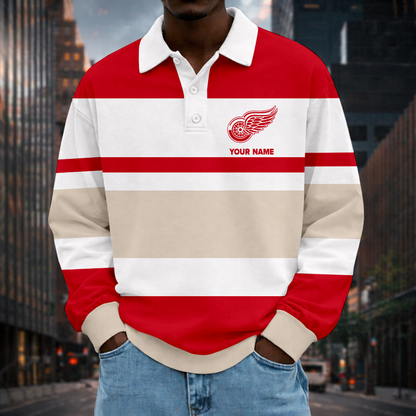 LIMITED EDITION - NEW CUSTOMIZED NHL22 DRW DETROIT RED WINGS MEN LONG SLEEVE POLO