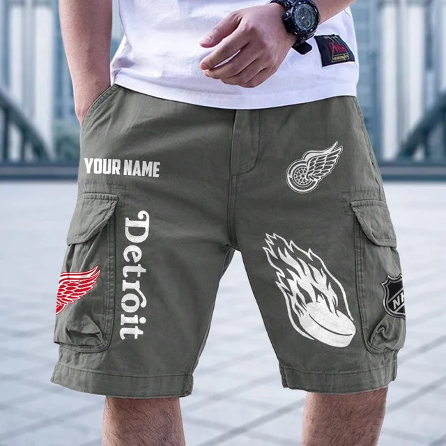 [SUPER SALE] NEW CUSTOMIZED NHL22 DRW DETROIT RED WINGS CARGO SHORTS
