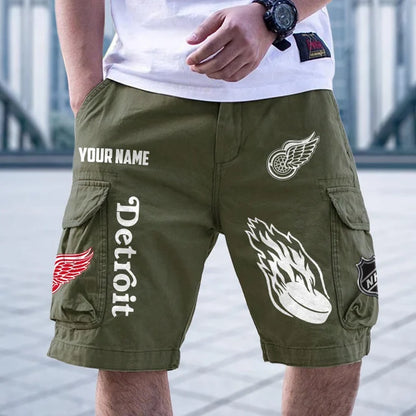 [SUPER SALE] NEW CUSTOMIZED NHL22 DRW DETROIT RED WINGS CARGO SHORTS