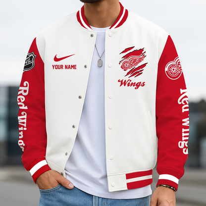 LIMITED EDITION - NEW CUSTOMIZED NHL22 DRW DETROIT RED WINGS BASEBALL JACKET, SATIN VARSITY JACKET