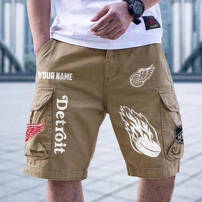 [SUPER SALE] NEW CUSTOMIZED NHL22 DRW DETROIT RED WINGS CARGO SHORTS