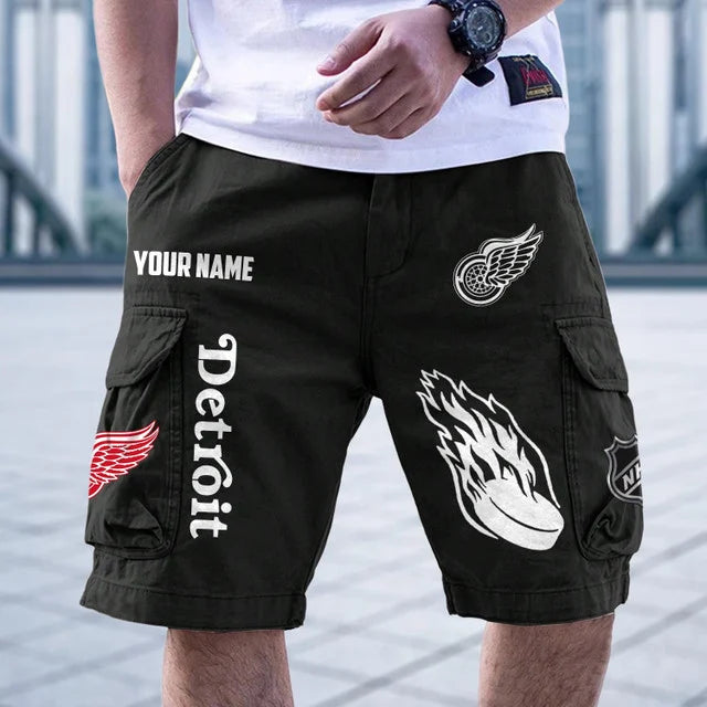 [SUPER SALE] NEW CUSTOMIZED NHL22 DRW DETROIT RED WINGS CARGO SHORTS