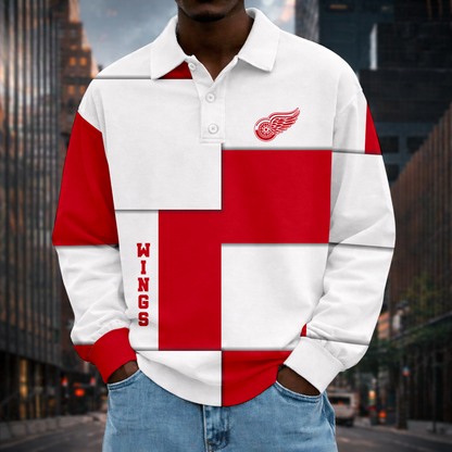 LIMITED EDITION - NEW CUSTOMIZED NHL22 DRW DETROIT RED WINGS MEN LONG SLEEVE POLO