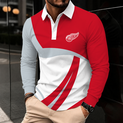 [SUPER SALE] NEW CUSTOMIZED NHL22 DRW DETROIT RED WINGS MEN LONG SLEEVE POLO