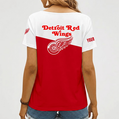 [SUPER SALE] NEW CUSTOMIZED NHL22 DRW DETROIT RED WINGS V-NECK FEMALE SHIRT