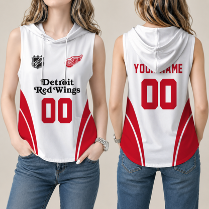 [SUPER SALE] NEW CUSTOMIZED NHL22 DRW DETROIT RED WINGS WOMEN'S SLEEVELESS HOODED POCKET TANK TOP