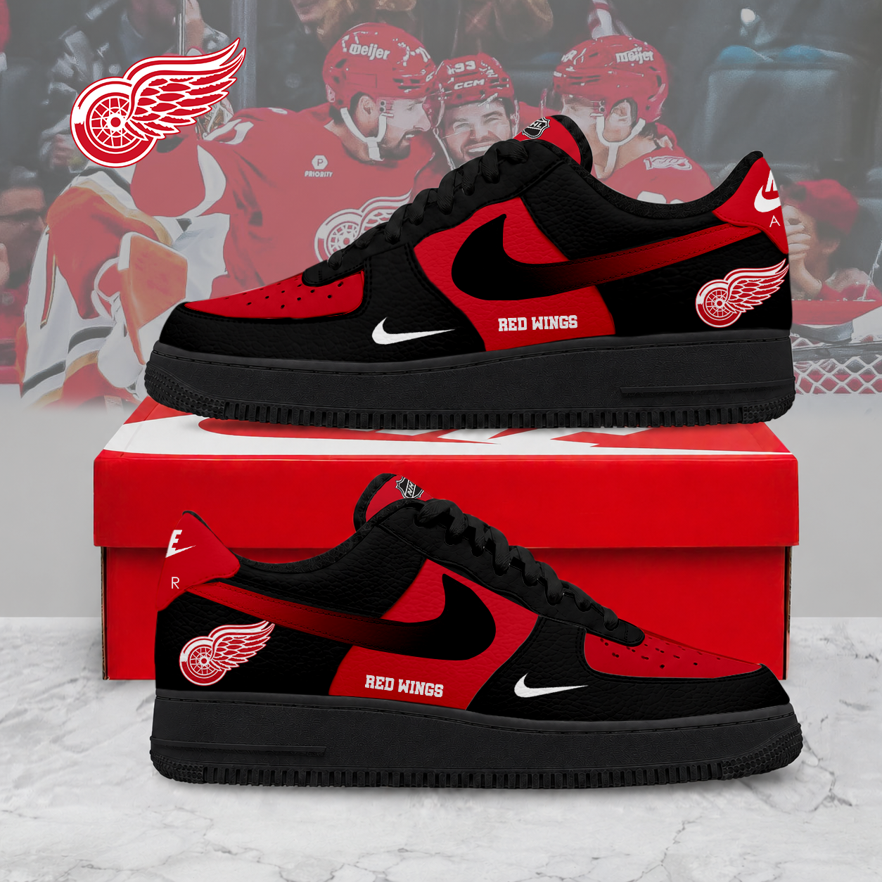 ELITE EDITION - NEW CUSTOMIZED NHL22 DRW DETROIT RED WINGS AF1 SHOES