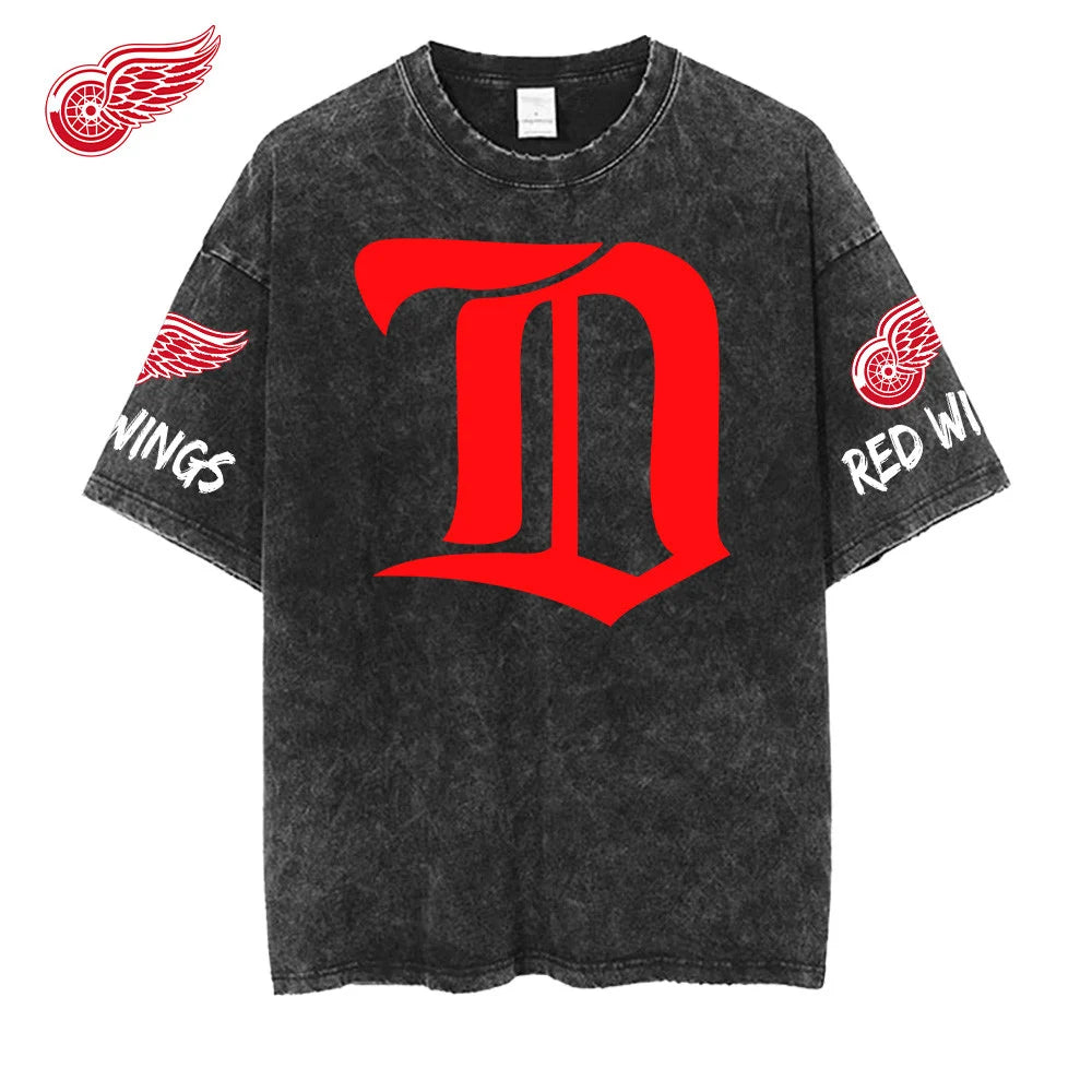[SUPER SALE] NEW CUSTOMIZED NHL22 DRW DETROIT RED WINGS MULTICOLOR WASHED TEE