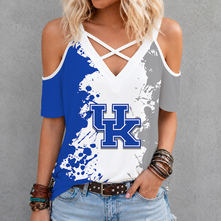 [FAN FAVORITE] NEW CUSTOMIZED NCAA MAM22 KEW KENTUCKY WILDCATS CRISS CROSS V-NECK TOP