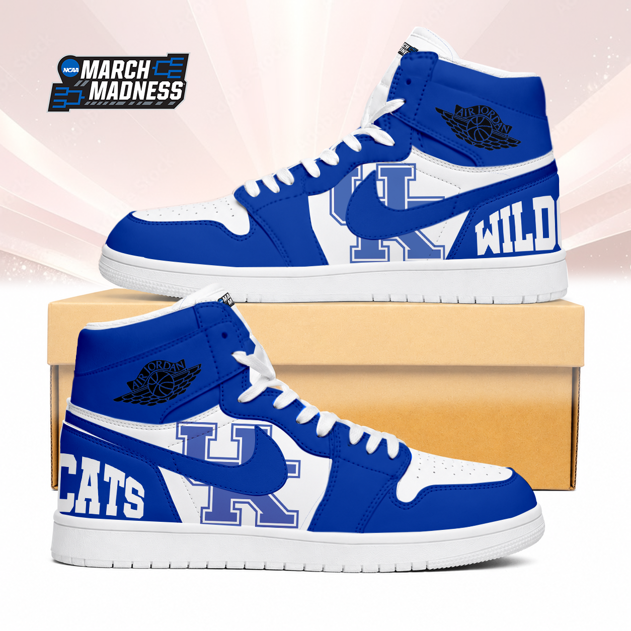 LIMITED EDITION - NEW CUSTOMIZED NCAA MAM22 KEW KENTUCKY WILDCATS AIR JORDAN SNEAKERS